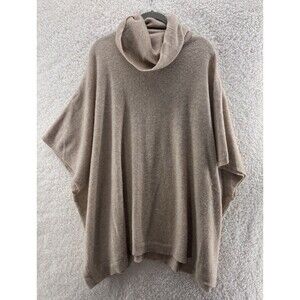 Garnet Hill Women's Large Cashmere Turtleneck Sweater Poncho Cape Minimalist Tan